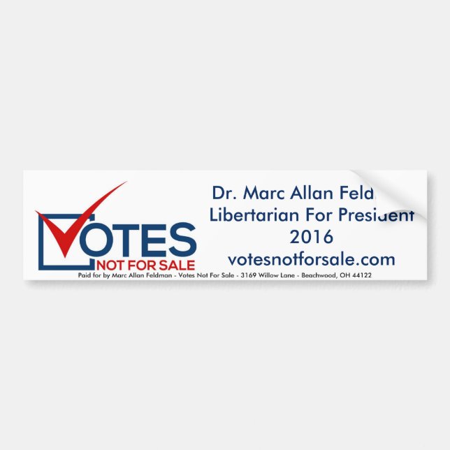 Feldman For President - 2016 Libertarian Bumper Sticker (Front)