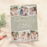 Felices Fiestas | Caligrafía Navideña y 6 Fotos Holiday Card<br><div class="desc">Llene de alegría las fiestas con esta encantadora tarjeta de Navidad en tono verde salvia. En esta postal, “Felices Fiestas” está escrito en una caligrafía moderna, con el nombre de su familia y el año integrados en los trazos elegantes. Personalice la tarjeta con seis fotos: tres en la parte superior...</div>
