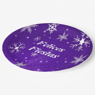 Felices Fiestas Snowflake Blue-Purple Paper Plates