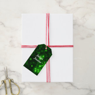 Felices Fiestas Snowflakes Deep Green Gift Tags