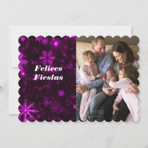 Felices Fiestas Snowflakes Deep Purple Flat Card