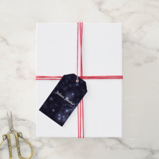 Felices Fiestas Snowflakes Midnight Blue Gift Tags