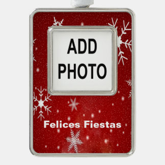 Felices Fiestas Snowflakes & Red Framed Ornament
