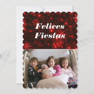 Felices Fiestas Snowflakes with Deep Red Flat Card