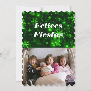 Felices Fiestas Snowflakes with Green Flat Card
