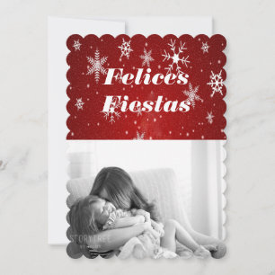 Felices Fiestas Snowflakes with Red Flat Card