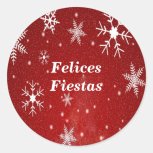 Felices Fiestas Snowflakes with Red Stickers