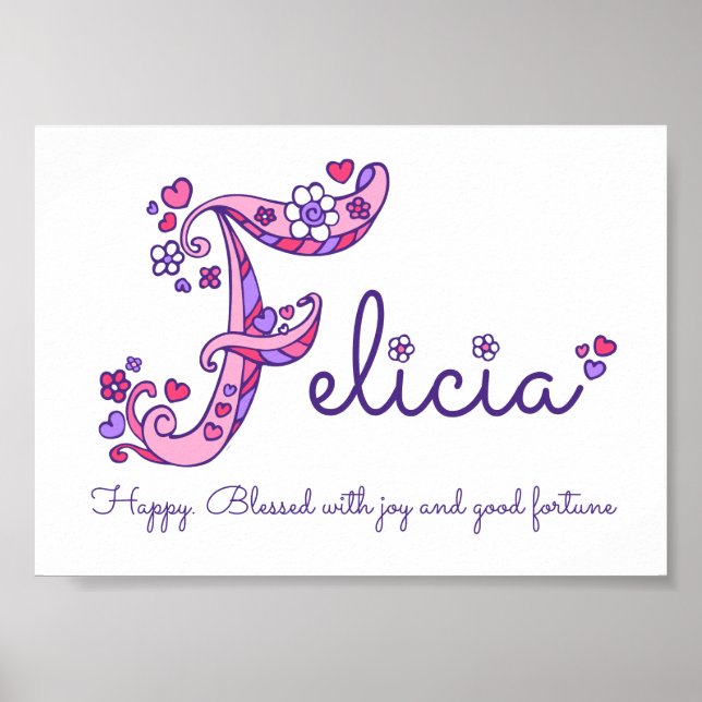 Felicia initial F doodle heart art name meaning Poster (Front)