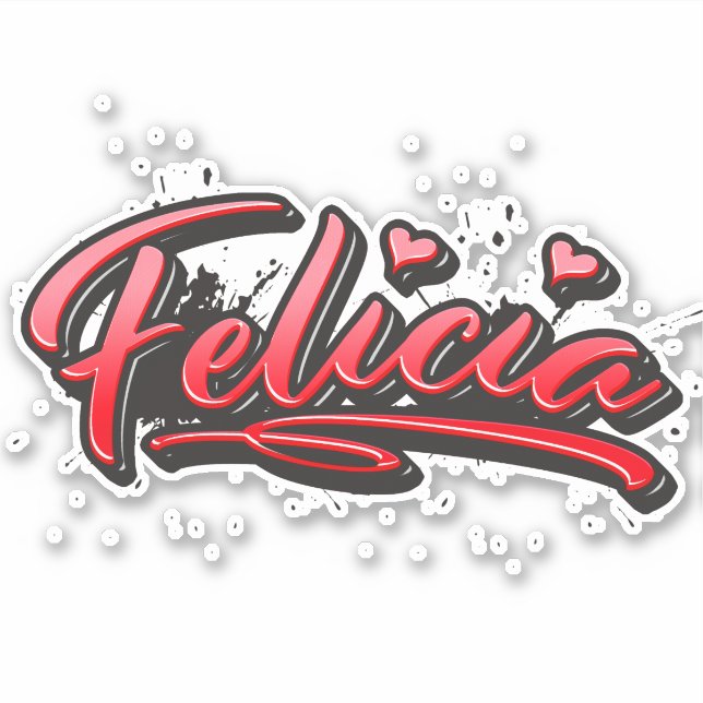Felicia red Heart Graffiti Sticker (Front)