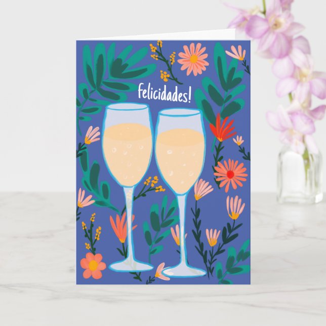 Felicidades Sparkling Wine Champagne Floral Cheers Card (Orchid)