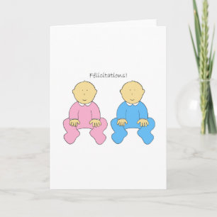 Félicitations, french twins, a boy and girl. card