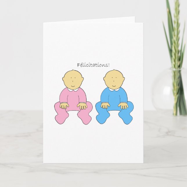 Félicitations  French Twins Boy and Girl Card (Front)