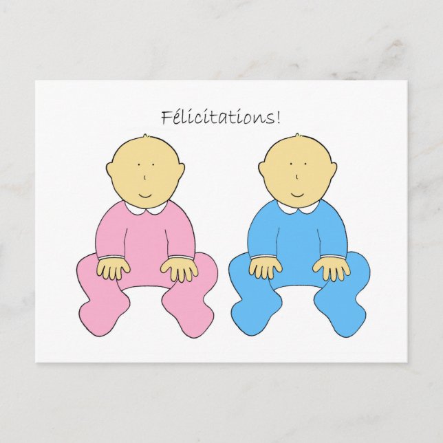 Félicitations  French Twins Boy and Girl Postcard (Front)