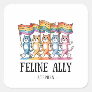 Feline Ally – Rainbow Cat LGBTQ Pride Square Sticker