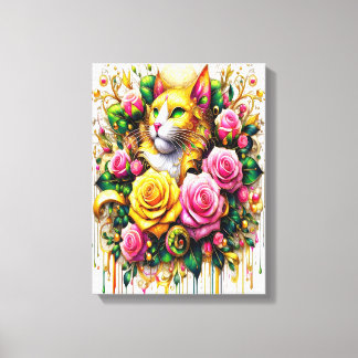 Feline Amidst a Vibrant Floral Bloom 12x16 Canvas Print