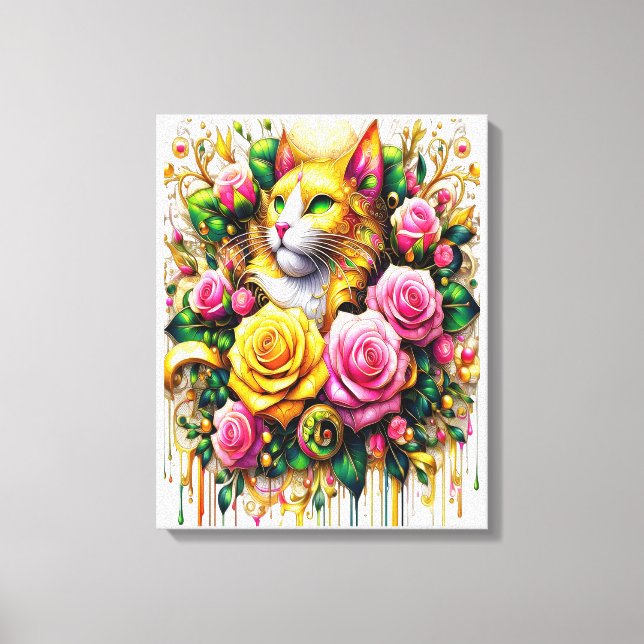 Feline Amidst a Vibrant Floral Bloom  16x20 Canvas Print (Front)