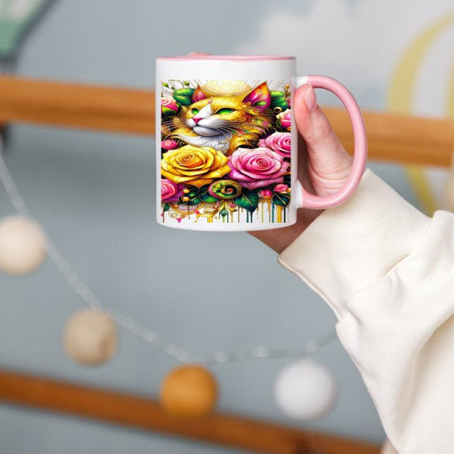 Feline Amidst a Vibrant Floral Bloom Mug (Creator Uploaded)