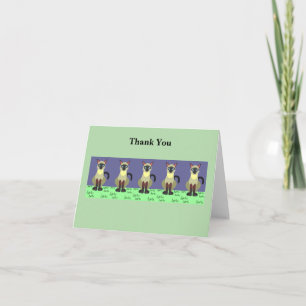 Feline Art Thank You Card – Siamese Cats on Grass