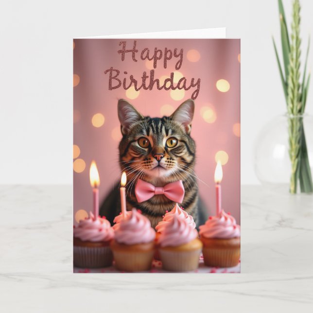 Feline Birthday Cake Card (Front)