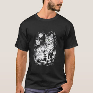 Feline Cat Florist Rose Aesthetic Goth T-Shirt