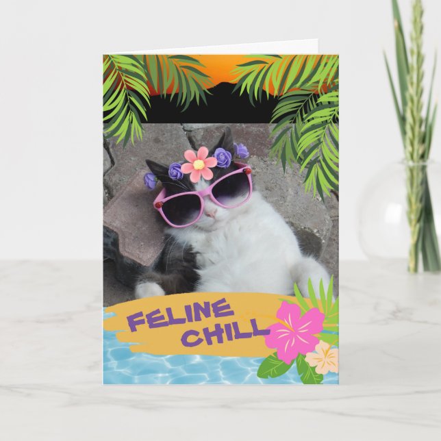 Feline Chill Bon Voyage Cat Tropical Card (Front)