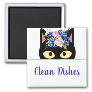 Feline Decor' Black Cat Clean Dishes   Magnet