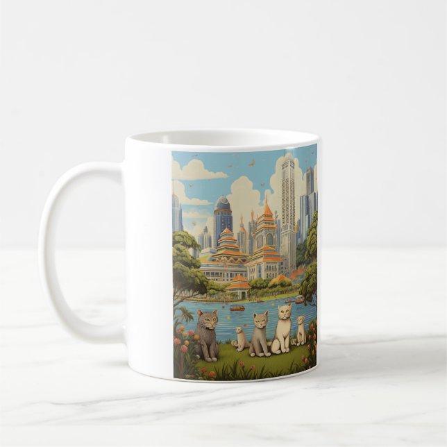 Feline Explorers at Merlion Park, Singapore Coffee Mug (Left)