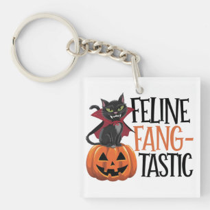 Feline Fang-tastic Halloween Vampire Cat Design Key Ring