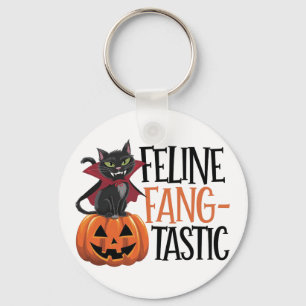 Feline Fang-tastic Halloween Vampire Cat Design Key Ring