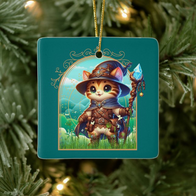 Feline Fantasy Adventure Ceramic Ornament (Tree)