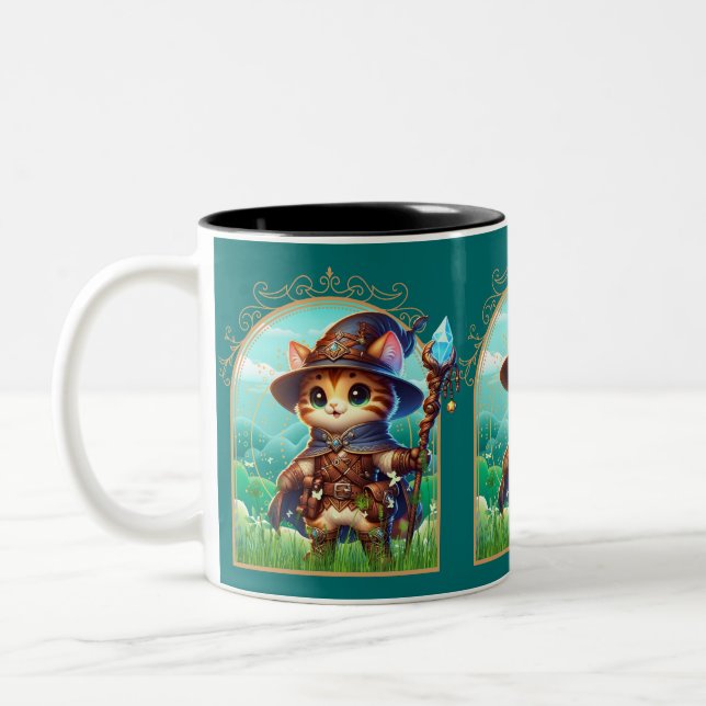 Feline Fantasy Adventure Two-Tone Coffee Mug (Left)