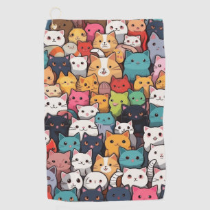 Feline Fantasy: Cute Anime Cats Galore Golf Towel