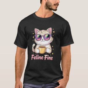 Feline Fine Cat & Coffee Graphic T-Shirt