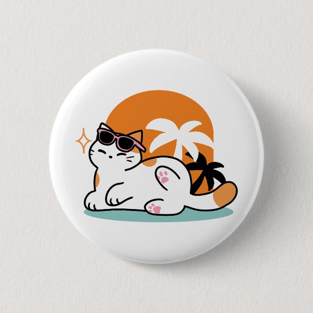 Feline Fine in the Sunshine – Relaxed Tropical Cat 6 Cm Round Badge (Front)