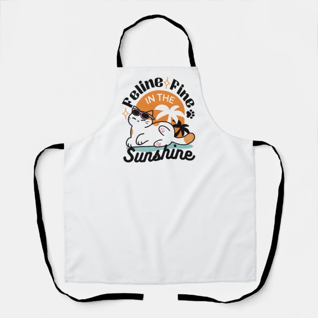Feline Fine in the Sunshine – Relaxed Tropical Cat Apron (Front)