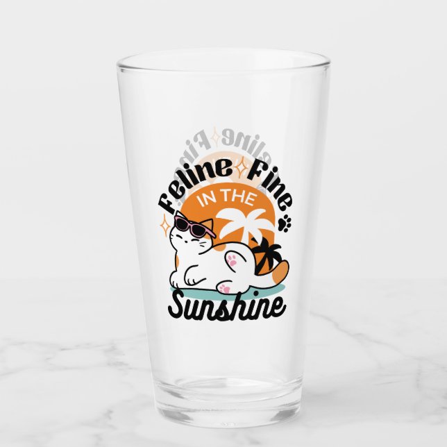 Feline Fine in the Sunshine – Relaxed Tropical Cat Glass (Front)