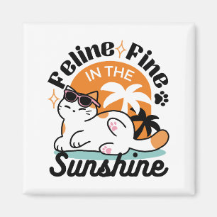 Feline Fine in the Sunshine – Relaxed Tropical Cat Magnet