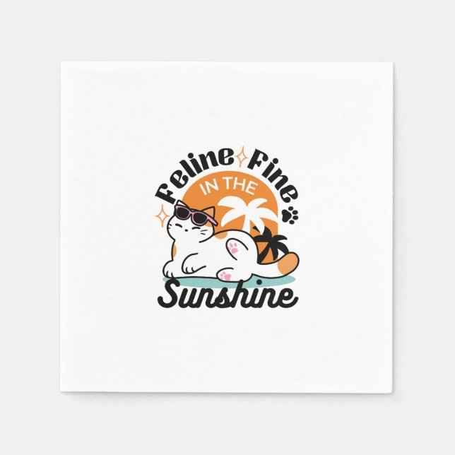 Feline Fine in the Sunshine – Relaxed Tropical Cat Napkin (Front)