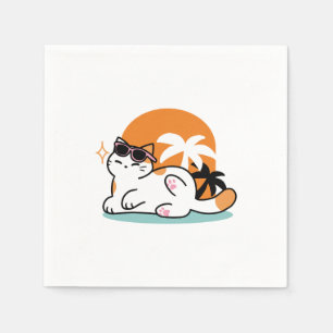 Feline Fine in the Sunshine – Relaxed Tropical Cat Napkin