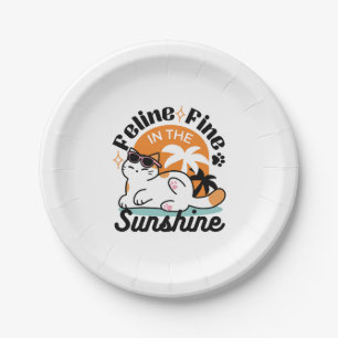 Feline Fine in the Sunshine – Relaxed Tropical Cat Paper Plate
