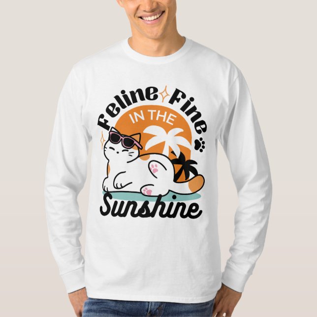Feline Fine in the Sunshine – Relaxed Tropical Cat T-Shirt (Front)