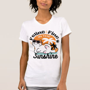 Feline Fine in the Sunshine – Relaxed Tropical Cat T-Shirt
