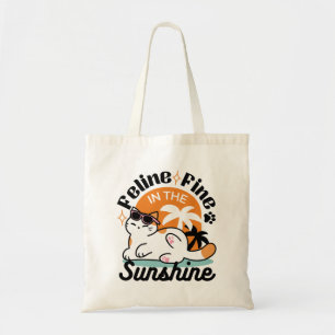 Feline Fine in the Sunshine – Relaxed Tropical Cat Tote Bag