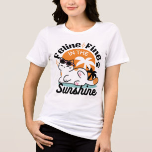 Feline Fine in the Sunshine – Relaxed Tropical Cat Tri-Blend Shirt