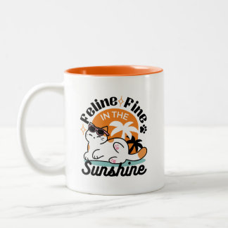 Feline Fine in the Sunshine – Relaxed Tropical Cat Two-Tone Coffee Mug