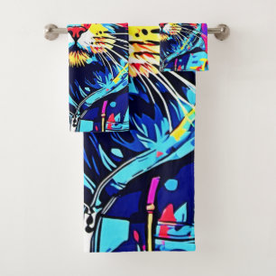 Feline Finesse: Best Cat Paint Art for Print Bath Towel Set