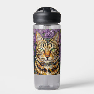 Feline & Floral Cute Artistic Cat Personalised Water Bottle
