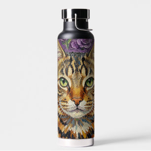 Feline & Floral Cute Artistic Cat Water Bottle