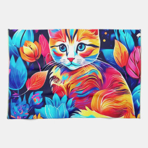 Feline Floral Fantasy Tea Towel