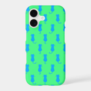 Feline Fun Forever Whimsical Blue Cats Lime Green